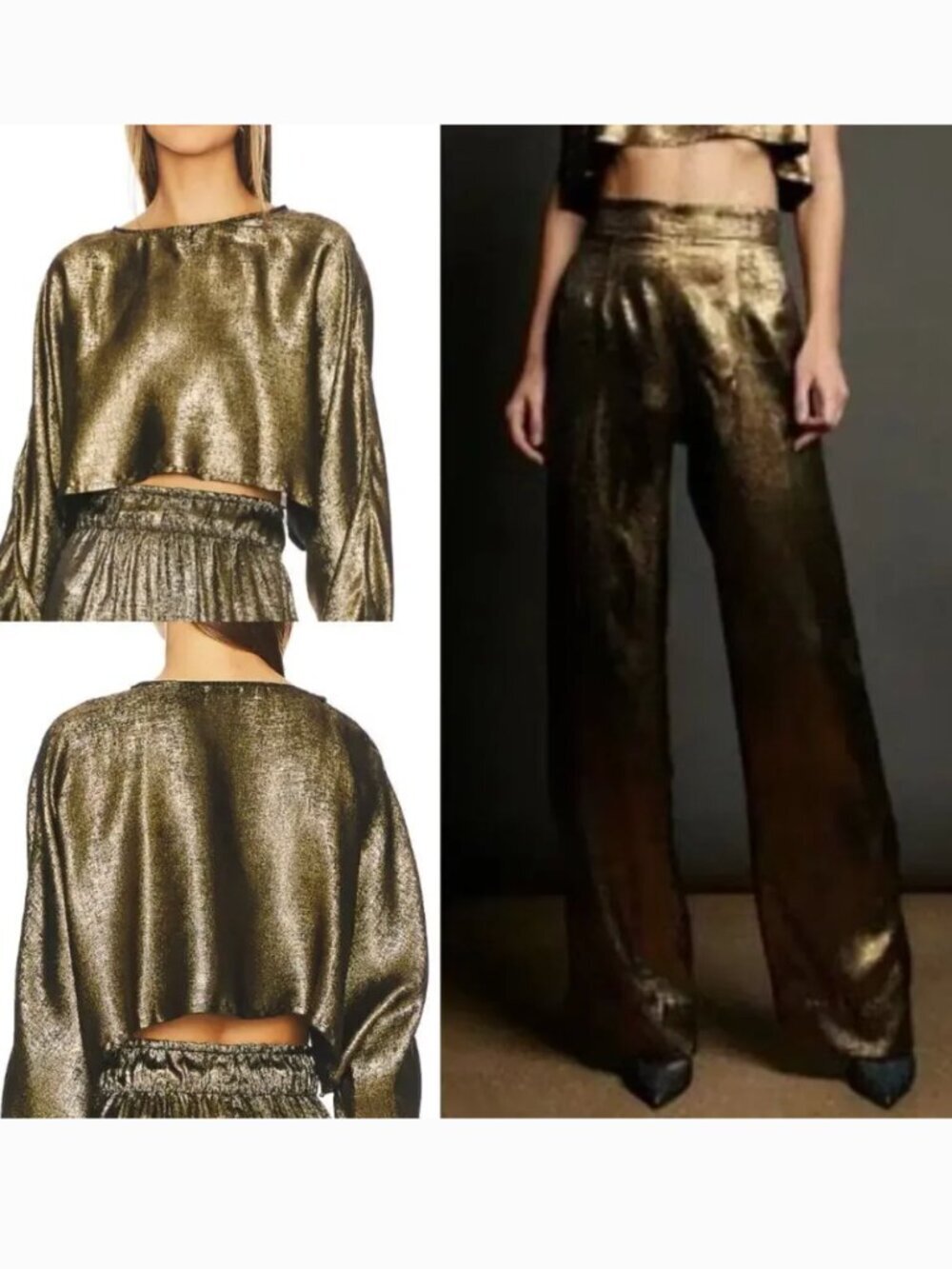Nonchalant the Label Chiara Crop Top + Pisa Pant Set in Metallic Gold Small